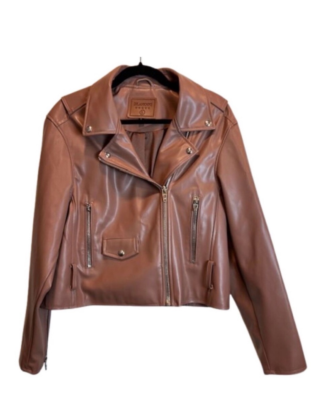 Blank NYC Faux Leather Moto Cropped Biker Jacket Brown Mauve Size Large